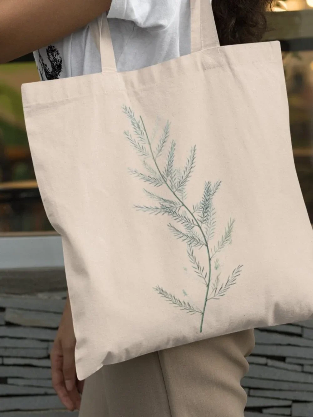Asparagus Fern Vintage Floral Print Graphic Canvas Tote Bag
